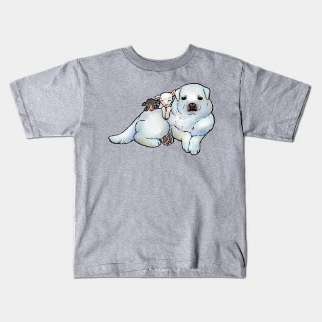 Great Pyrenees and Lambs Kids T-Shirt by LyddieDoodles